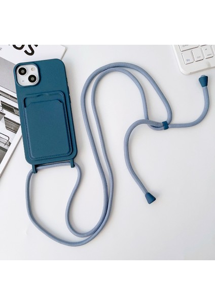 Apple iPhone 13 Telefon Kılıfı Için 6.1 Inç Telefon Kılıf Anti-Drop Sıvı Silikon Koruyucu Kapak Kart Yuvası Strap-Dark Mavi (Yurt Dışından) modelleri