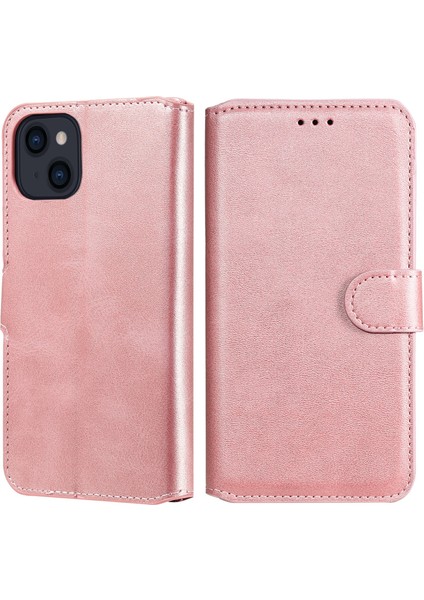 Tam Koruyucu Folio Flip Deri Cüzdan Telefonu Stant Kapağı Kapak Apple iPhone 13 6.1 Inç-Rose Altın (Yurt Dışından)