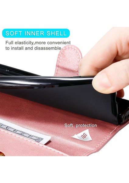 Tam Koruyucu Folio Flip Deri Cüzdan Telefonu Stant Kapağı Kapak Apple iPhone 13 6.1 Inç-Rose Altın (Yurt Dışından) modelleri