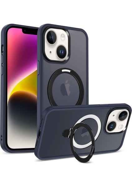 Apple iPhone 13/14 Için Telefon Kasası 6.1 Inç Magsafe Telefon Kasası Pc+Tpu Ring Kickstand Koruyucu Kapak-Karanlık-Mavi (Yurt Dışından)