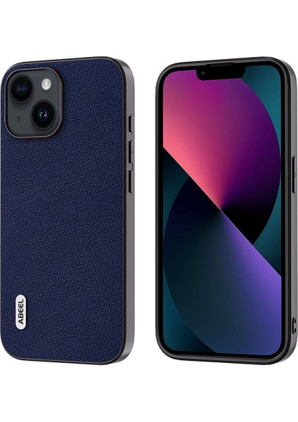 Apple iPhone 13 Ultra Yetensiz Telefon Kılıfı Için Litchi Doku Cowhide Deri Kaplamalı Pc+Tpu Kabuk Mavisi (Yurt Dışından)