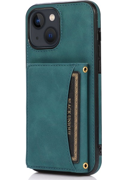 Apple iPhone 13 Telefon Kılıfı Için 6.1 Inç Üçlü Kart Tutucu Cüzdan Telefon Kickstand Cover Pu Deri+Tpu Şok Geçirmez Kasa Mavisi (Yurt Dışından)