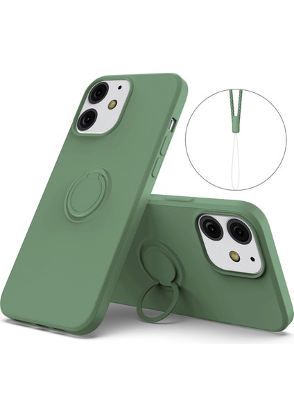 Apple iPhone 13 Telefon Kılıfı Ayarlanabilir Yüzük Kickstand Tasarımı Çevre Dostu Sıvı Silikon Telefon Koruyucu Kılıf Kabuğu Kullanışlı Kayış 6.1 Inç Yeşil (Yurt Dışından)