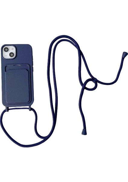 Apple iPhone 13 Telefon Kılıfı Için 6.1 Inç Telefon Kılıf Anti-Drop Sıvı Silikon Koruyucu Kapak Kart Yuvası Strap-Dark Mavi (Yurt Dışından)