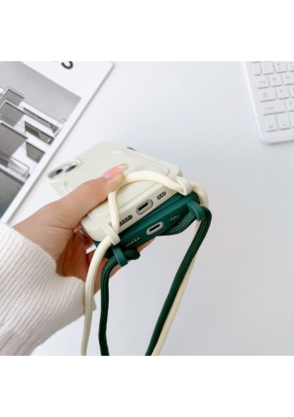 Apple iPhone 13 Telefon Kılıfı Için 6.1 Inç Telefon Kılıf Anti-Drop Sıvı Silikon Koruyucu Kapak Kart Yuvası Strap-Dark Mavi (Yurt Dışından)