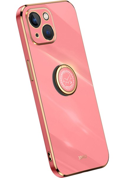 Apple iPhone 13 6.1 Inç Yüzük Kickstand Yumuşak Tpu Geri Kabuk Elektrapan Altın Kenar Kılıf Kapak-Kırmızı (Yurt Dışından)