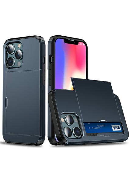 Apple iPhone 13 Telefon Kılıfı Için Iyi Koruyucu Koruyucu Korumalı Slayt Kartı Tutucu Pc+Tpu Hibrit Geri Telefon Kılıfı 6.1 Inç-Mavi (Yurt Dışından)