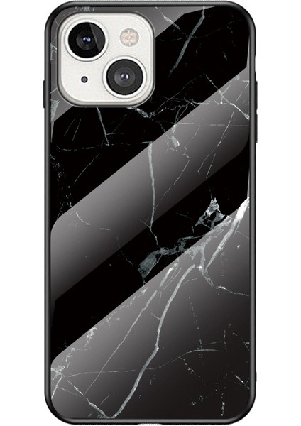Apple iPhone 13 Telefon Kılıfı Için Mermer Tasarımı Lüks Temsilli Cam Geri Kapak Ince Şok Geçirmez Tpu Kenar Koruyucu Kılıf 6.1 Inç-Siyah (Yurt Dışından)