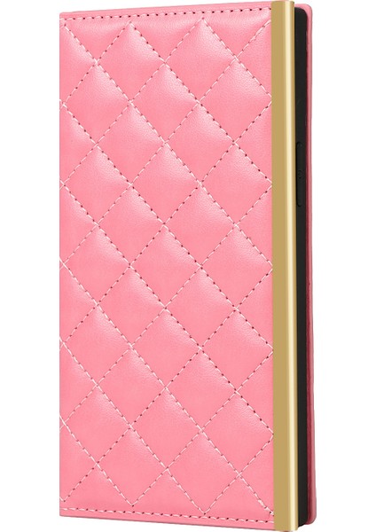 Apple iPhone 13 Telefon Kasası Için Izgara Dokusu Folio Flip Cüzdan Standı Deri Telefon Kapağı Çanta Ayna Tasarımı ile Çanta 6.1 Inç Pembe (Yurt Dışından)