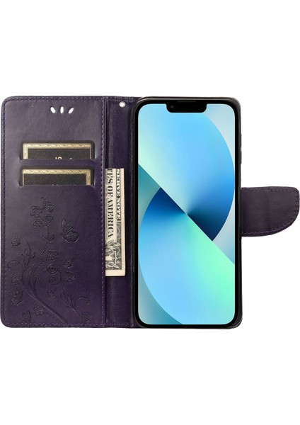 Apple iPhone 14 Telefon Kasası 6.1 Inç Akıllı Telefon Kabuğu Baskılı Kelebekler Deri Cep Telefonu Kasa Cüzdan Standı Kaplama-Mor (Yurt Dışından) fiyatları
