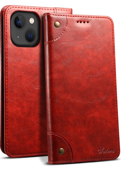 Apple iPhone 13 Telefon Kasası Için Çizik Anti-Damla Flip Telefon Kapağı Pu Deri+Tpu Kasa Kabuğu Cüzdan ve 61 Inç-Kırmızı (Yurt Dışından)
