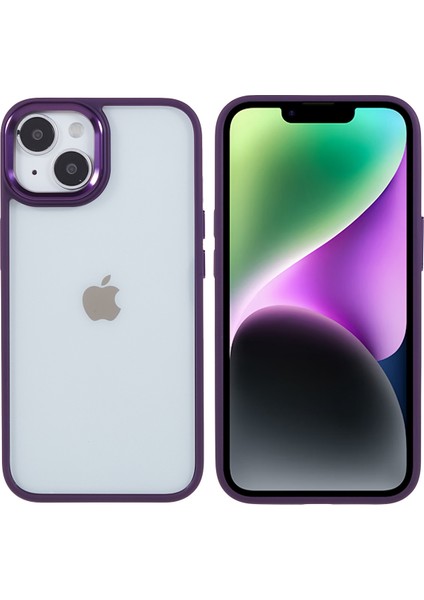 Apple iPhone 14 Telefon Kasası 6.1 Inç Şok Geçirmez Pc+Tpu Kapak Metal Kamera Lens Çerçeve Metal Düğmeleri Cep Telefonu Kılıf Dökümlü Mor (Yurt Dışından)