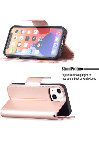 Apple iPhone 13 Telefon Kılıfı Için Baskı Pu Deri Deri Flip Cüzdan Kılıfı Stand ve Bilek Kayışı ile Kapak 6.1 Inç-Rose Gold (Yurt Dışından) fiyatları
