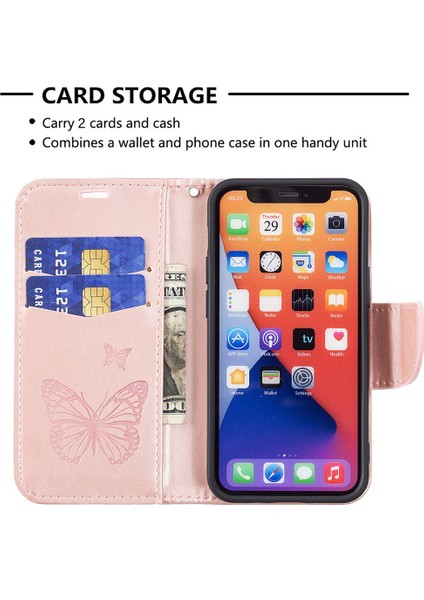 Apple iPhone 13 Telefon Kılıfı Için Baskı Pu Deri Deri Flip Cüzdan Kılıfı Stand ve Bilek Kayışı ile Kapak 6.1 Inç-Rose Gold (Yurt Dışından) modelleri