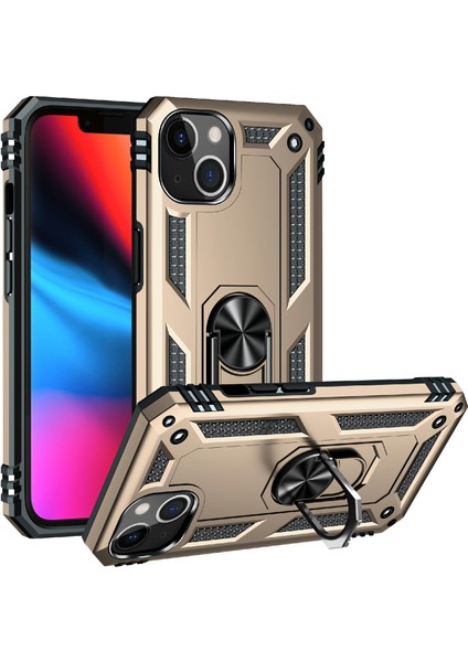 Apple iPhone 13 Telefon Kasası Araba Montaj Rotary Yüzüğü Kickstand Askeri Sınıf Pc Tpu Combo Kasa Şok Geçirmez Kapak 6.1 Inç-Altın (Yurt Dışından)