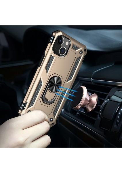 Apple iPhone 13 Telefon Kasası Araba Montaj Rotary Yüzüğü Kickstand Askeri Sınıf Pc Tpu Combo Kasa Şok Geçirmez Kapak 6.1 Inç-Altın (Yurt Dışından) modelleri