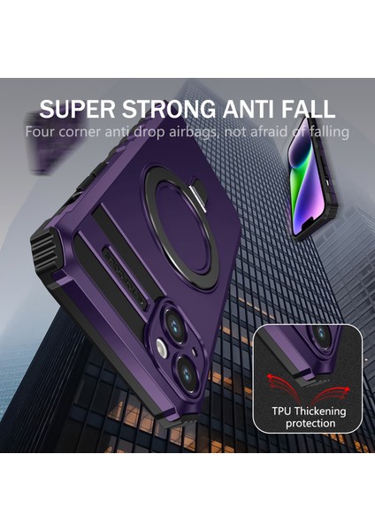 Apple iPhone 13 6.1 Inç Tpu+Pc Mat Kickstand Vaka-Mor Için Magsafe Şarj Cihazı Telefon Kapağı ile Uyumlu (Yurt Dışından)