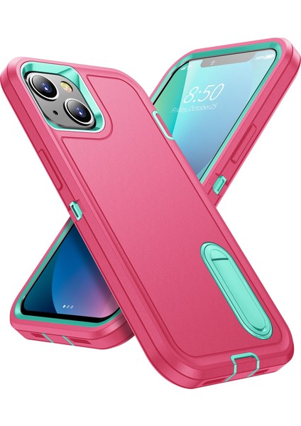 Apple iPhone 13 6.1 Inç Metal Kickstand Pc+Tpu Askeri Anti-Drop Koruma Telefon Kılıfı Kapak Gül Mavi (Yurt Dışından)