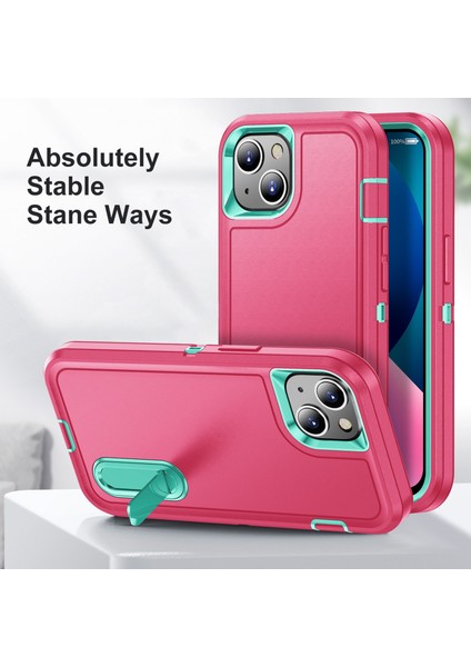 Apple iPhone 13 6.1 Inç Metal Kickstand Pc+Tpu Askeri Anti-Drop Koruma Telefon Kılıfı Kapak Gül Mavi (Yurt Dışından) modelleri