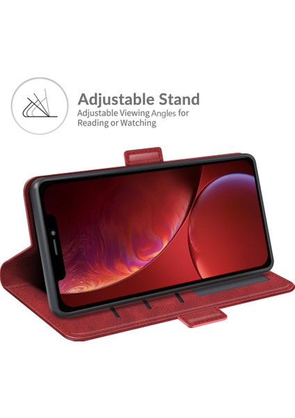 Apple iPhone 13 Telefon Kılıfı Pu Derisi Tam Koruma Cüzdan Kapak Stand Stand Stand Stand Kılıfı 6.1 Inç-Kırmızı (Yurt Dışından)