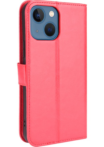 Apple iPhone 13 Telefon Kasası Anti-Fall Şok Geçirmez Bilek Kayışı Çılgın At Dokusu Cüzdan Tasarımı Deri Telefon Kapağı Stand 6.1 Inç-Kırmızı (Yurt Dışından)