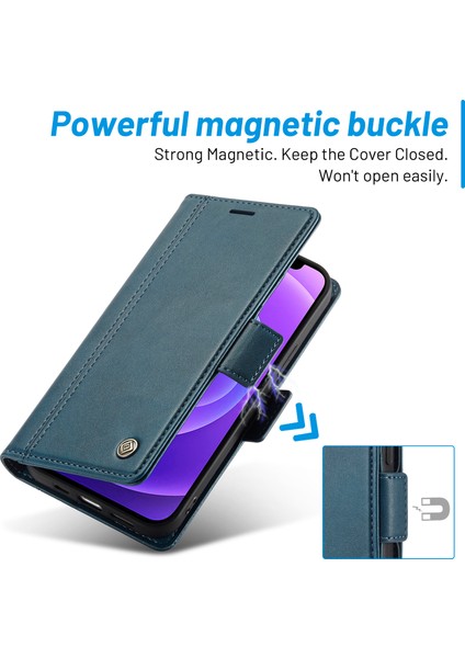 Manyetik Çift Tıkık Şok Geçirmez Cüzdan Stand Pu Deri Telefon Kabuğu Apple iPhone 13 6.1 Inç-Mavi (Yurt Dışından)