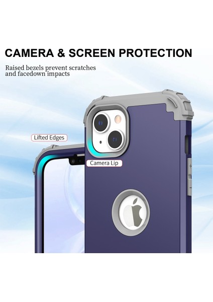 Apple iPhone 14 Telefon Kasası 6.1 Inç 3'ü 1 Inç Etkiye Dayanıklı Silikon+Pc Hibrid Kapak Kalın Köşeler Tasarım Cep Telefonu Geri Kasa-Karanlık Mavi Tasarım (Yurt Dışından) fırsatları