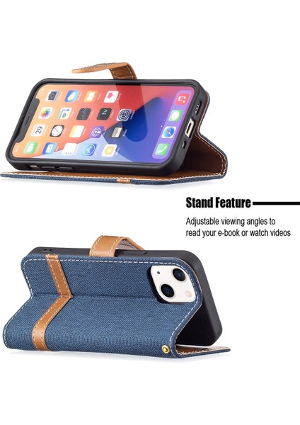 Kot Ceza Renk Deri Deri Stand Cüzdan Telefon Kılıfı Apple iPhone 13 6.1 Inç-Dark Mavi (Yurt Dışından)