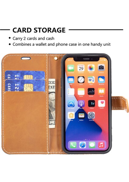 Kot Ceza Renk Deri Deri Stand Cüzdan Telefon Kılıfı Apple iPhone 13 6.1 Inç-Dark Mavi (Yurt Dışından) modelleri