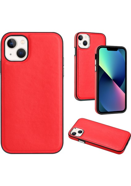 Yb Deri Kaplama Serisi-6 Apple iPhone 13 Pu Deri+Tpu Kabuk Şok Absorlama Cep Telefonu Kasa Kırmızısı (Yurt Dışından)