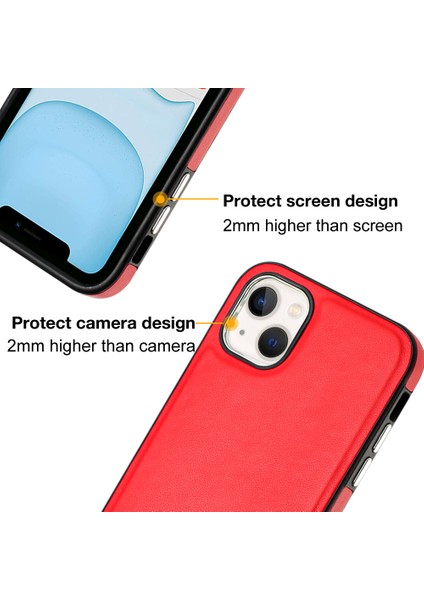 Yb Deri Kaplama Serisi-6 Apple iPhone 13 Pu Deri+Tpu Kabuk Şok Absorlama Cep Telefonu Kasa Kırmızısı (Yurt Dışından)