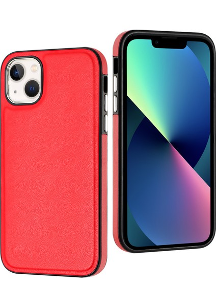 Yb Deri Kaplama Serisi-6 Apple iPhone 13 Pu Deri+Tpu Kabuk Şok Absorlama Cep Telefonu Kasa Kırmızısı (Yurt Dışından)