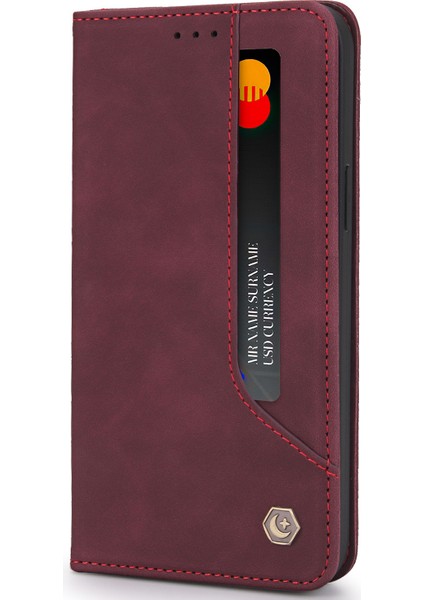 Apple iPhone 13 Telefon Kılıfı Görüntüleme Stand Retro Pu Deri Flip Cüzdan Kılıfı Tam Vücut Manyetik Adsorpsiyon Koruyucu Kapak 6.1 Inç-Dark Kırmızı (Yurt Dışından) fiyatları