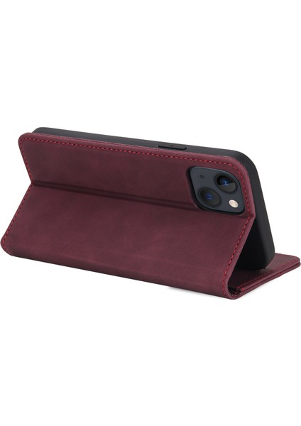 Apple iPhone 13 Telefon Kılıfı Görüntüleme Stand Retro Pu Deri Flip Cüzdan Kılıfı Tam Vücut Manyetik Adsorpsiyon Koruyucu Kapak 6.1 Inç-Dark Kırmızı (Yurt Dışından) fırsatları