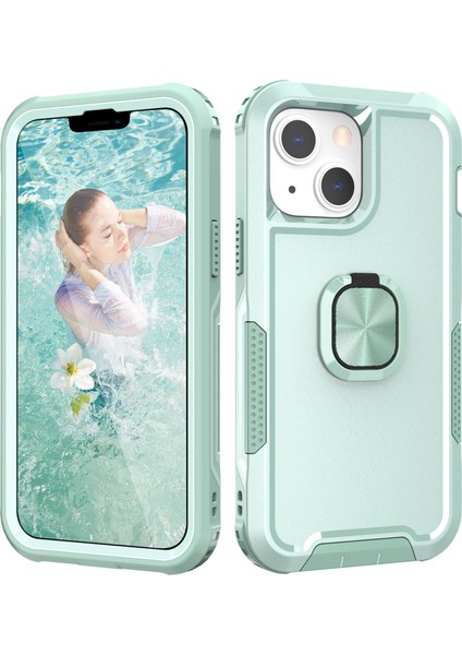 Apple iPhone 13 Telefon Kasası 6.1 Inç 3'ü 1 Inçlik Şok Geçirmez Yüzük Tutucu Telefon Vakası Kickstand Anti-Good Coorctive Telefon Geri Kapak Yeşili (Yurt Dışından)