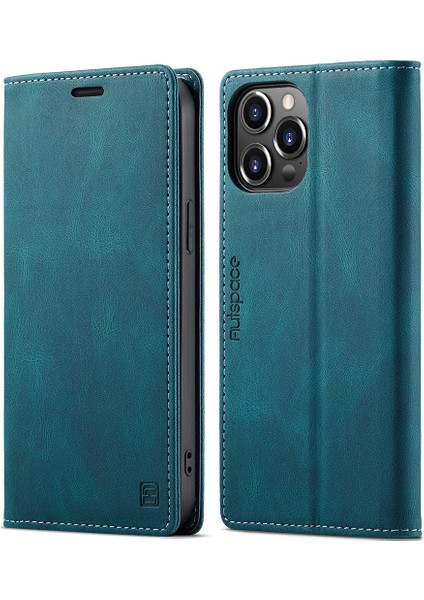 Apple iPhone 13 Telefon Kasası Için Premium Retro Mat Pu Deri Cüzdan Flip Stant Kapağı Rfıd Engelleme Manyetik Kapanma Pro 6.1 Inç-Mavi (Yurt Dışından)