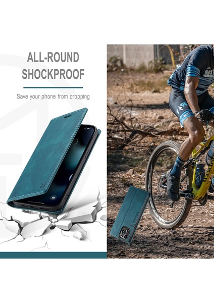 Apple iPhone 13 Telefon Kasası Için Premium Retro Mat Pu Deri Cüzdan Flip Stant Kapağı Rfıd Engelleme Manyetik Kapanma Pro 6.1 Inç-Mavi (Yurt Dışından) modelleri
