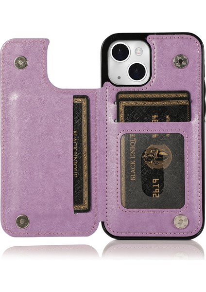 Apple iPhone 13 Telefon Kılıfı Çift Manyetik Düğmeler Pu Deri+Tpu Telefon Kılıfı Baskılı Mandala Çiçek Kickstand Card Tutucu Çekmeye Dayanıklı Telefon Kapağı 6.1 Inç-Mor (Yurt Dışından)