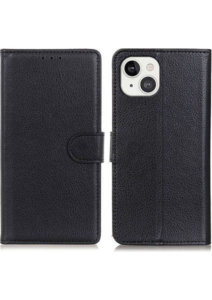 Litchi Doku Pu Deri Stand Cüzdan Cep Telefon Kılıf Kılıfı Apple iPhone 13 Için 6.1 Inç-Black (Yurt Dışından)