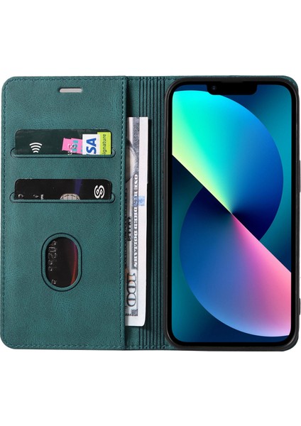 Apple iPhone 13 Telefon Kasası Için 6.1 Inç Anti-Fall Anti Anti Anti Conclu Flip Case, Kart Yuvaları Manyetik Pu Deri Deri Telefon Cüzdan Kapağı Standı Bileklik Mavisi (Yurt Dışından)