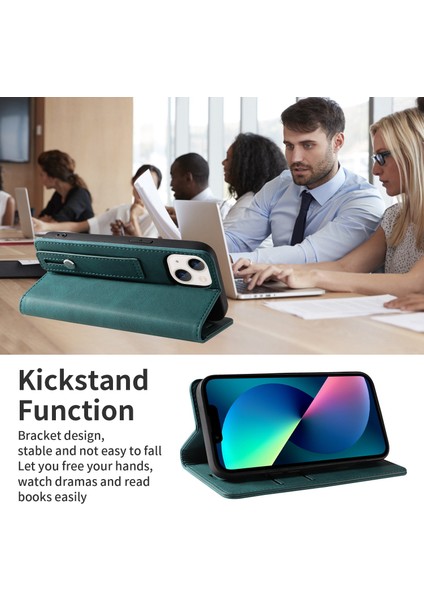 Apple iPhone 13 Telefon Kasası Için 6.1 Inç Anti-Fall Anti Anti Anti Conclu Flip Case, Kart Yuvaları Manyetik Pu Deri Deri Telefon Cüzdan Kapağı Standı Bileklik Mavisi (Yurt Dışından) modelleri