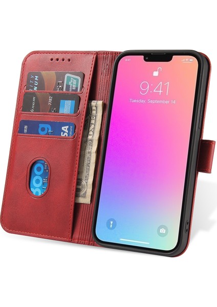 Kalite Pu Deri+Tpu Telefon Kılıfı Cüzdan Tasarım Telefon Kapağı Apple iPhone 13 6.1 Inç-Kırmızı (Yurt Dışından) fırsatları