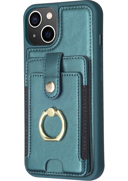Apple iPhone 13 Telefon Kılıfı BF27 6.1 Inç/apple iPhone 14 Koruyucu Kılıf Yüzüğü Kickstand Card Tutucu Pu+Tpu Telefon Kapak Yeşili (Yurt Dışından)