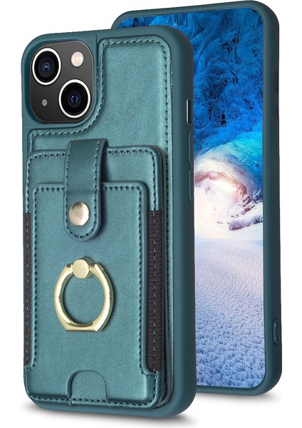 Apple iPhone 13 Telefon Kılıfı BF27 6.1 Inç/apple iPhone 14 Koruyucu Kılıf Yüzüğü Kickstand Card Tutucu Pu+Tpu Telefon Kapak Yeşili (Yurt Dışından) modelleri