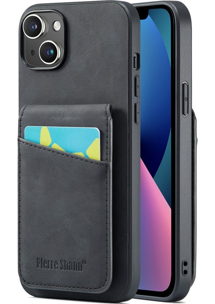 Apple iPhone 13 Rfıd Engelleme Pu Deri+Tpu Kickstand Cover-Black Için Kart Tutucu Telefon Kılıfı (Yurt Dışından)