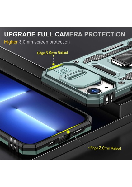 Apple iPhone 13 Telefon Kasası 6.1 Inç Halka Kickstand Anti-Fall Vaka Slayt Kamera Kapağı Pc+Tpu Cep Telefonu Koruyucu Kapak Yeşili (Yurt Dışından) modelleri