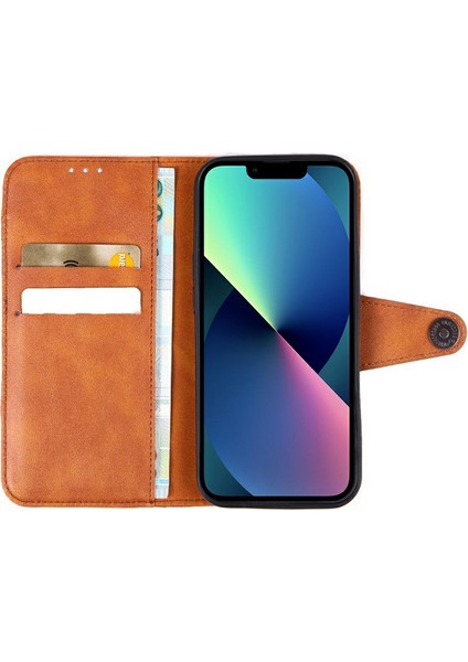 Apple iPhone 13 Telefon Kasası Çılgın At Doku Telefon Kapağı 6.1 Inç Pu Pu Deri Deri Şok Geçirmez Kılıf Cüzdan Stand-Dark Mavi (Yurt Dışından)