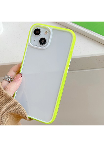 Apple iPhone 13 Telefon Kasası Için Iki Renkli Kenar Akrilik Arka Panel+Tpu Tampon Şeffaf Telefon Kasası Kabuk 6.1 Inç-Sarı Yeşil (Yurt Dışından)