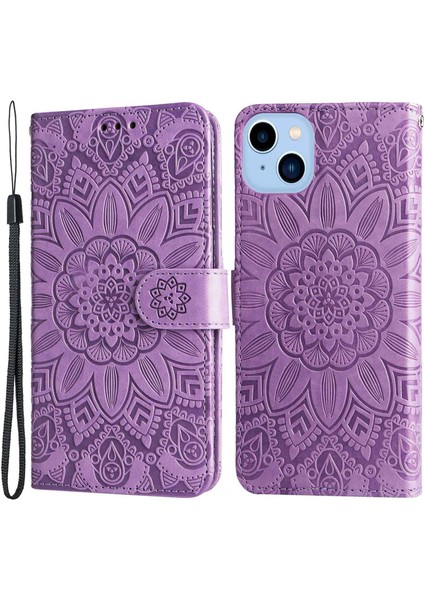 Apple iPhone 13 Telefon Kasası 6.1 Inç Ayçiçeği Baskılı Pu Deri Manyetik Flip Kapak Standı Özellik Cüzdan Çanta Kılıfı (Yurt Dışından)