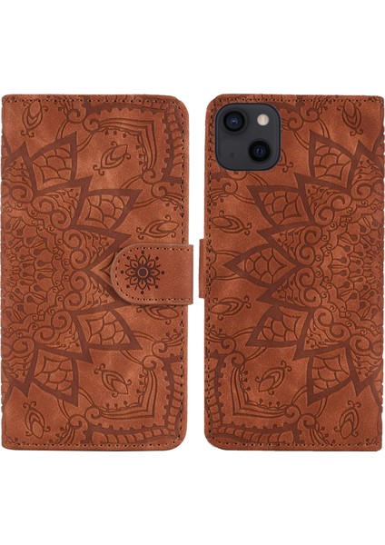 Apple iPhone 13 Telefon Kasası Için Baskı Çiçek Premium Pu Deri Cüzdan Koruyucusu Folio Standı Manyetik Flip Kapak 6.1 Inç-Kahverengi (Yurt Dışından)